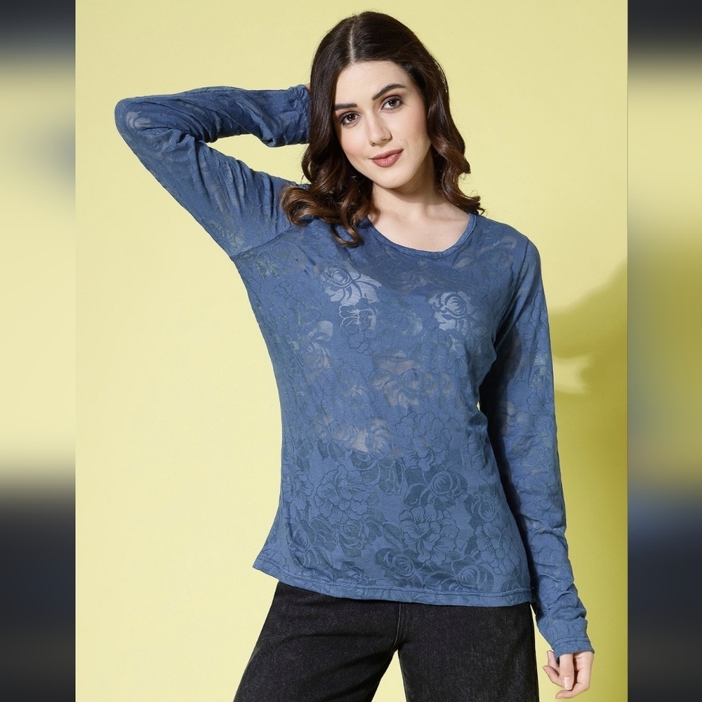 Rag and Bone Valencia Hawaiian Sheer Jersey Floral Long Sleeve size L Blue